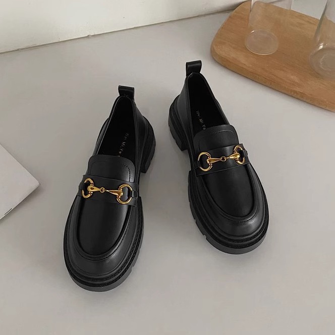 French Retro Loafers Women's Shoes 2025 New Thick-Soled Shoes British Style Flats Black Small Leather Shoes for Women Spring and Summer