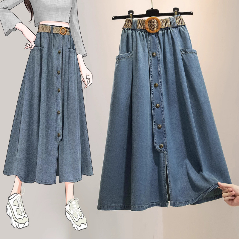 Chubby Skirt New Style Staggy Waist High Waist A- Line Skirt plus size Pear-Shaped Body Slimming Casual Skirt
