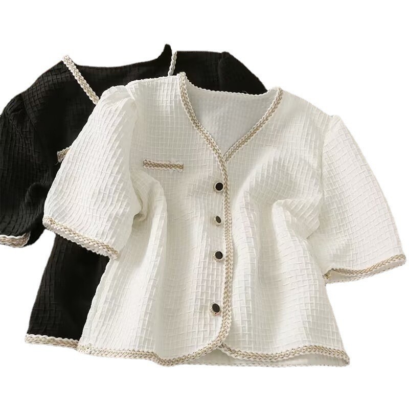 French Niche Bright Silk Hemmed Plaid Short-Sleeved Shirt for Women 2025 Summer Elegant Versatile Slimming Look Top
