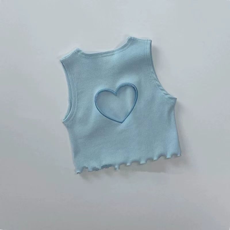 Picture of Summer New Thin Girls' Pure Cotton Fashionable Heart Cut Out Fashion Personalized Vest Kidsren's Baby Short Tops Trendy