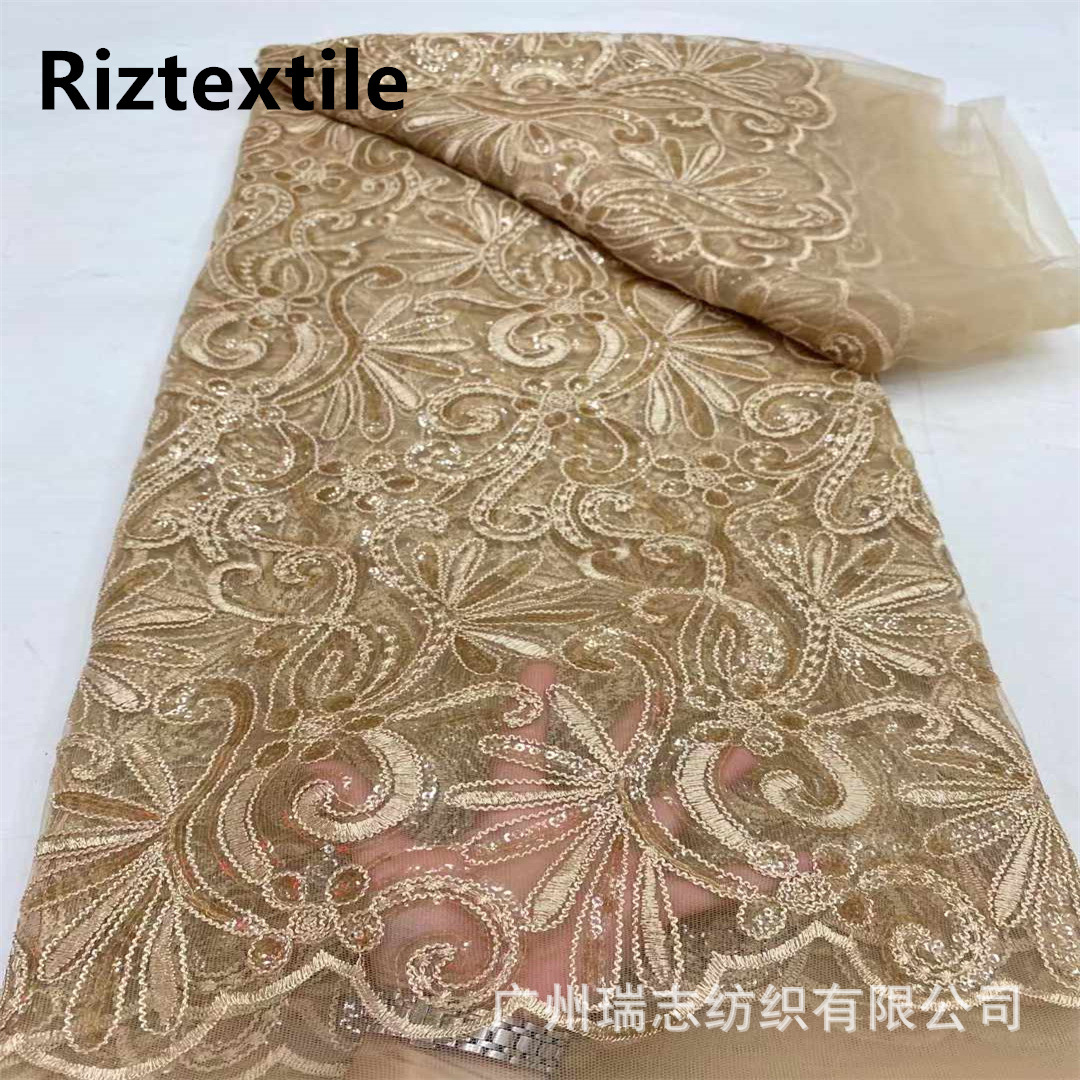 New African rope embroidered sequins dress fabric European and American fashion dress cheongsam fabric lace fabric