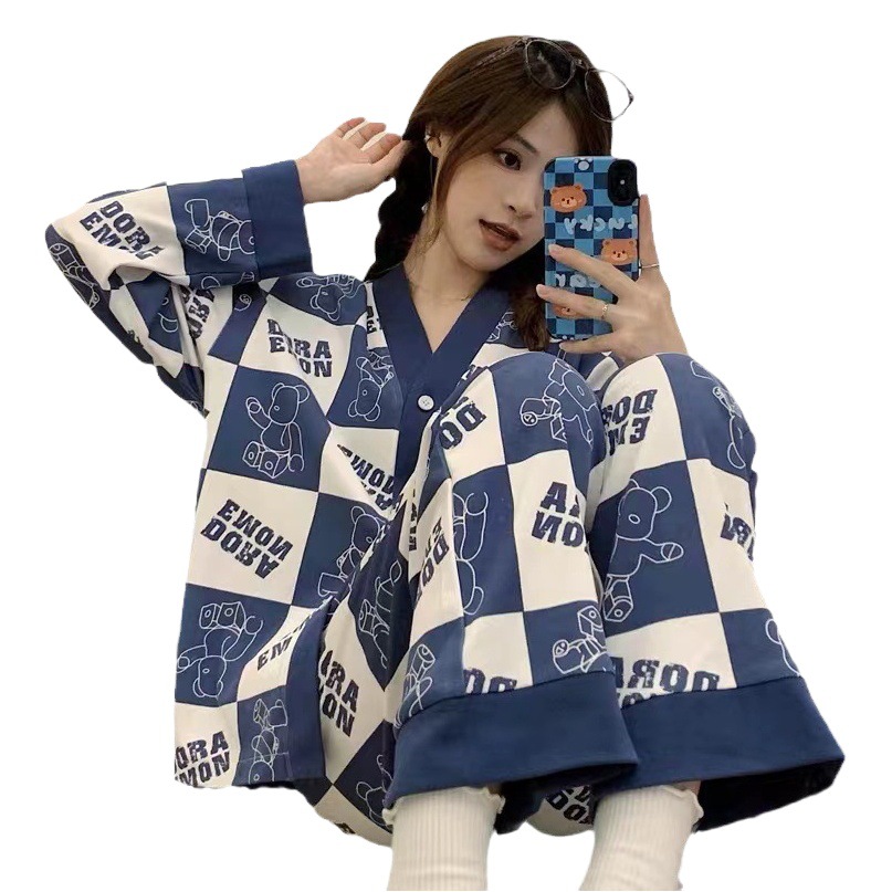 Pajamas women's spring and autumn cardigan long sleeve kimono student plus size suit summer winter cardigan home wear can be worn outside