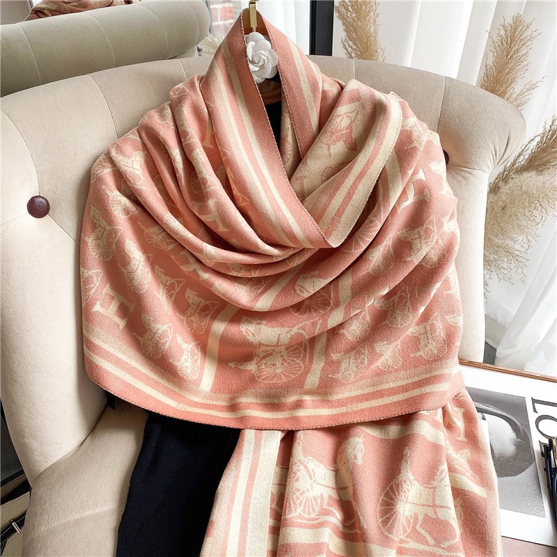 Picture of 2024 New Fashionable Big-Name Versatile Orange High-End Wool Cashmere Shawl Scarf for Women Winter Dual Use