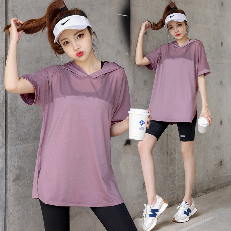 New Sports Suit Women's Loose Slimming Large Size Hooded Mesh Gym Morning Run Quick-drying Yoga Suit in Stock