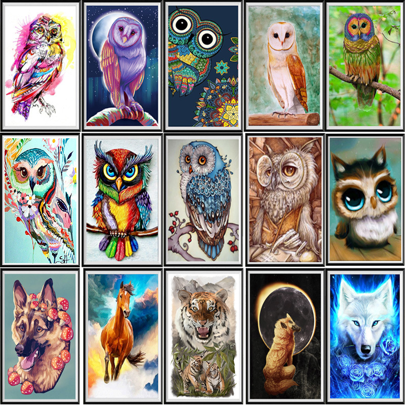 Cross-border popular 5Diy Diamond painting Owl series new animal diamond embroidery living room decorative painting factory wholesale