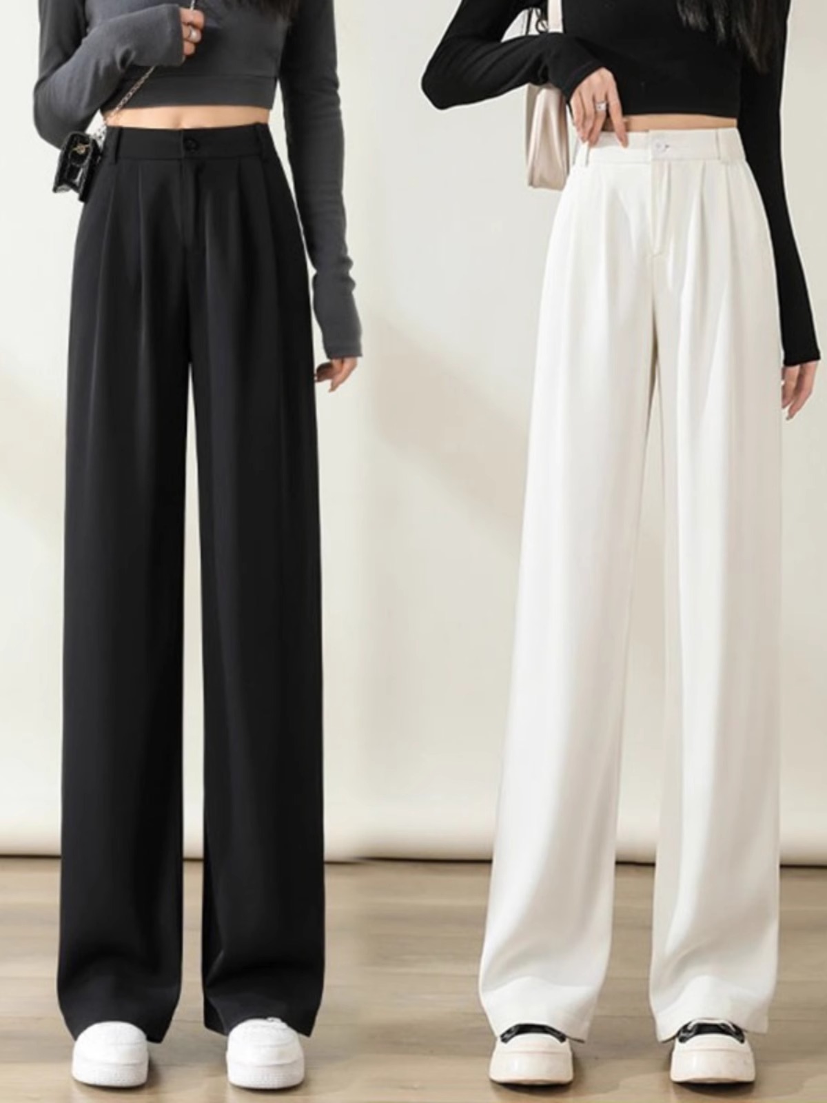 Spring 2024 Black Suit Wide Leg Pants High Waist Slimming Narrow Straight Pants New Fashion Casual Pants