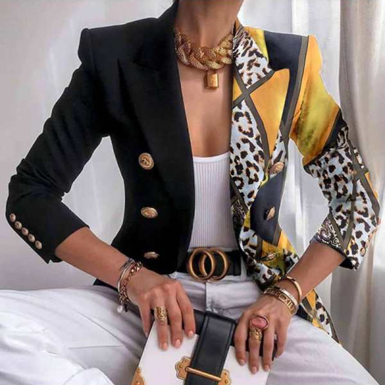Picture of 2023 European and American New Women's Coat Autumn and Winter Printed Small Suit Slim-fit Fashion Short Double-breasted Top for Women