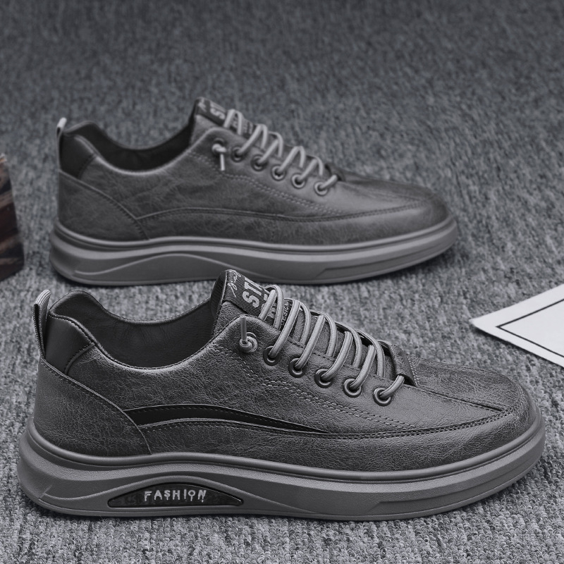 Spring Men's Shoes 2024 New Spring and Autumn Sports Casual Leather Shoes Men's Board Shoes Black Non-Slip Waterproof Chef Labor Protection