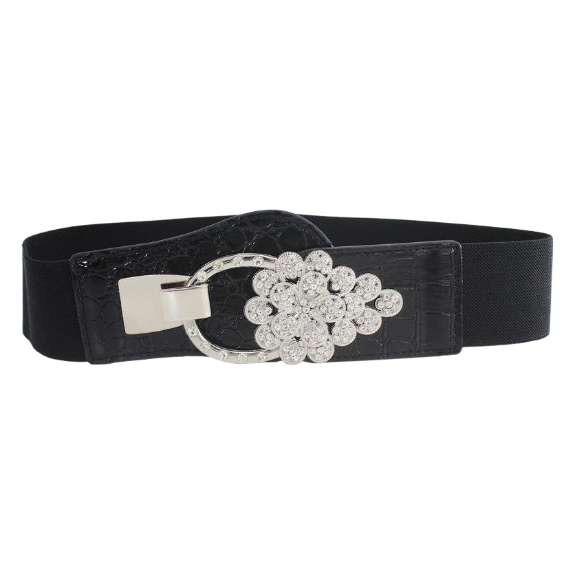 Flower-shaped diamond-shaped buckle elastic waist seal women's fashion dress decoration 5cm elastic wide belt 7 three sizes