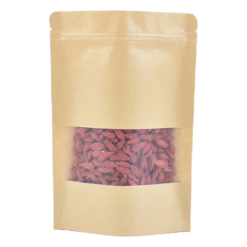 Kraft paper bag frosted window bag dried fruit tea moisture-proof sealed bag food self-sealing self-supporting packaging bag wholesale