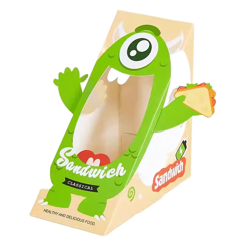 Monster Sandwich Packaging Box Cartoon Triangle Hollow Home Lunch Children's Creative Disposable Packaging Paper Box