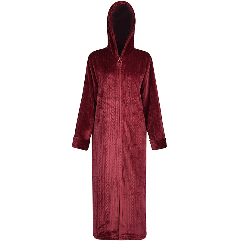 Picture of Couple Autumn and Winter Thickeneded Warm Flannel Nightgown Women's Long Men's Large Size Coral Velvet Bathrobe Zipper Pajama Dress