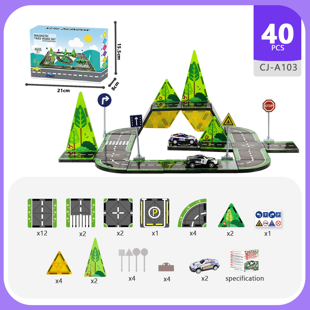 Picture of Cross-Border Construction Magnetic Building Blocks Road Magnetic Pieces City Traffic Building Crane Printing Uv Color Window Magnetic Pieces