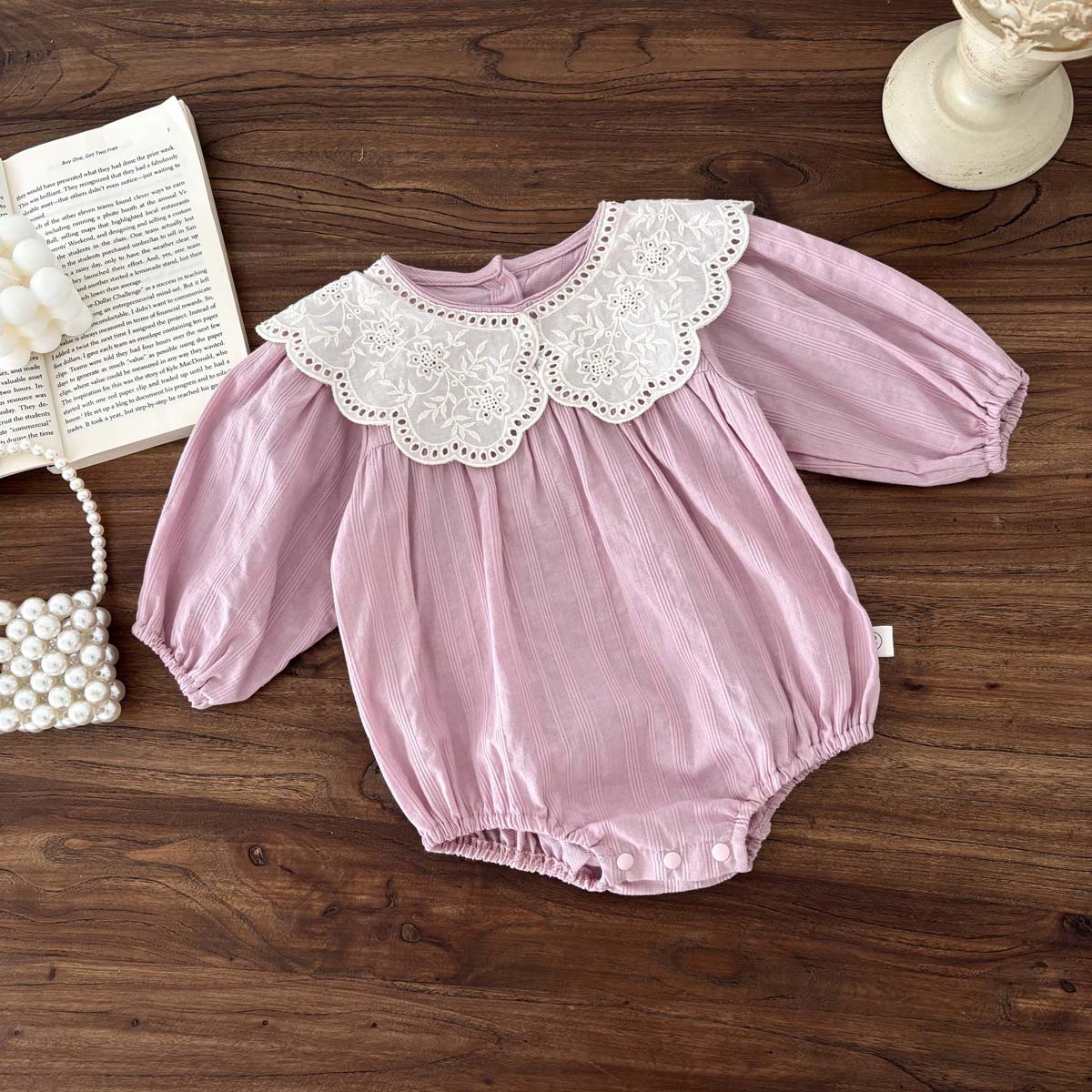 INS Korean version of spring baby lace large lapel bag fart ha clothes baby girl cotton long sleeve loose one-part climbing suit