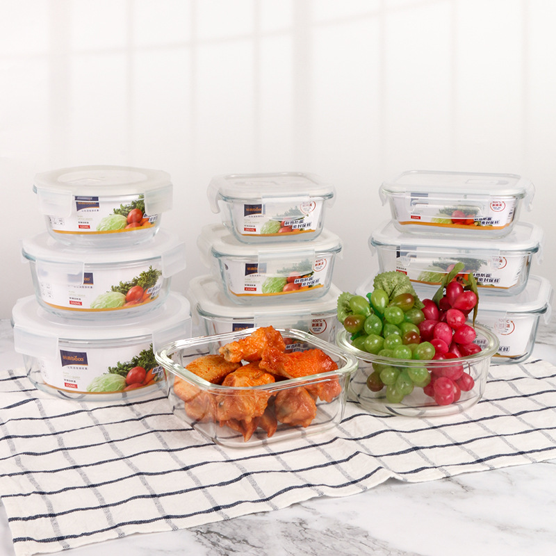 Picture of High Boron Glass Lunch Box Accompanying Gift Heating Bowl Microwave Oven Refrigerator Fresh-keeping Box Office worker Lunch Box with Meal Lunch Box