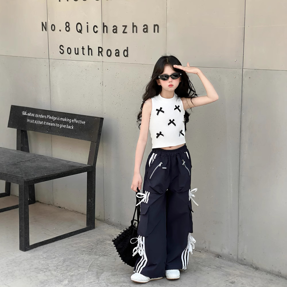 Girls Crane Pants Summer Thin 2025 New Children's Straight Wide Leg Pants Big Girls Summer Anti-mosquito Pants