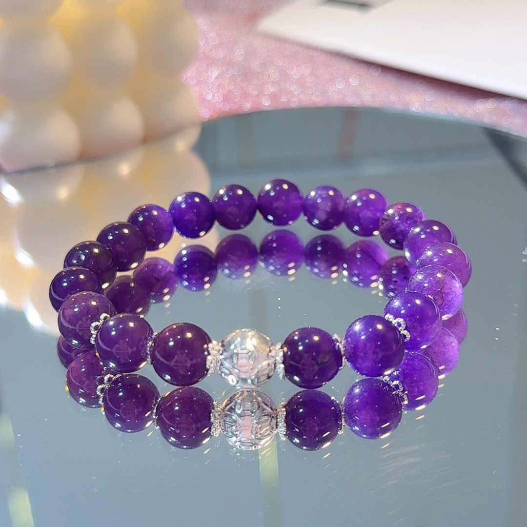 Nine Purple Fire Natural Stone Bracelet Women's Design Gold Coin Transshipment Beads Stone Amethyst Bracelet This Year Gift