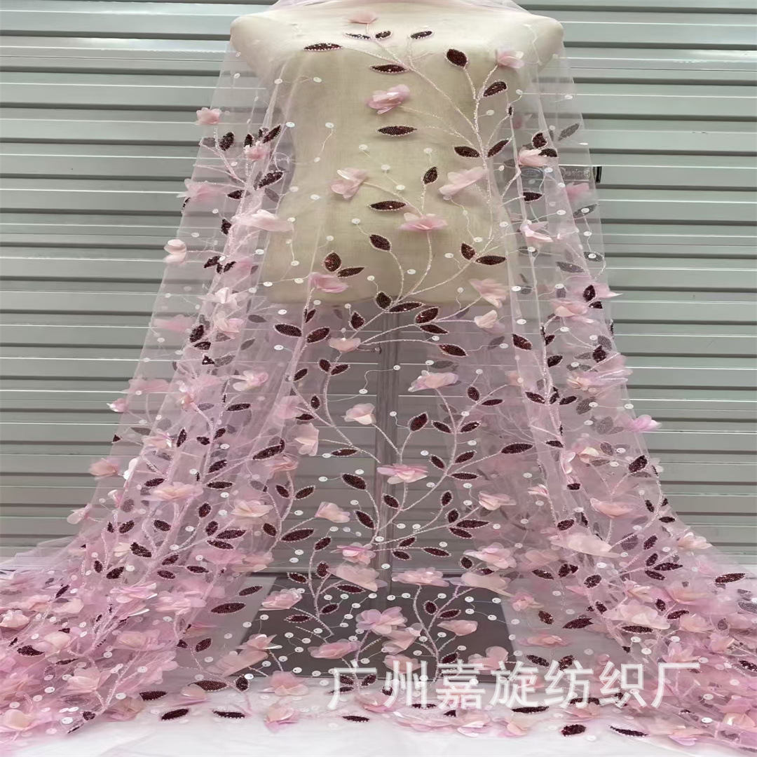 New Turkish Sequin Bead Tube Embroidered Stereo Flower Wedding Dress Evening Dress Dress Mesh Fabric Beaded
