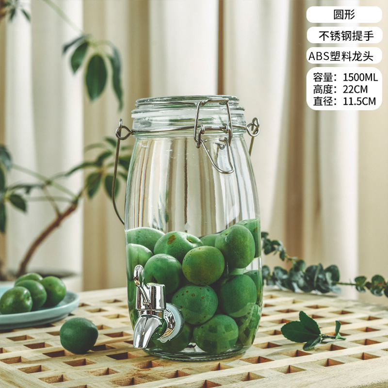 Picture of Wholesale sparkling wine glass bottle green plum bayberry wine bottle with tap brewing bottle household sealed pickled vegetable glass jar
