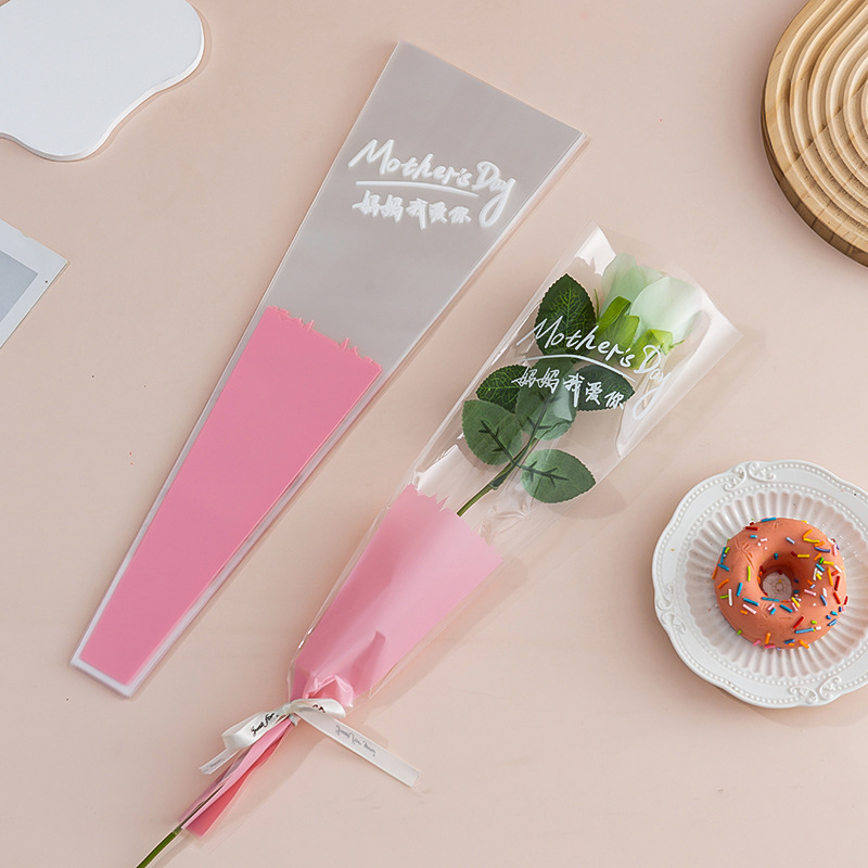 Mother's Day Flower Packaging Bag Single Printed Translucent DIY Packaging Opp Multi-Branch Flower Bag Spot Wholesale