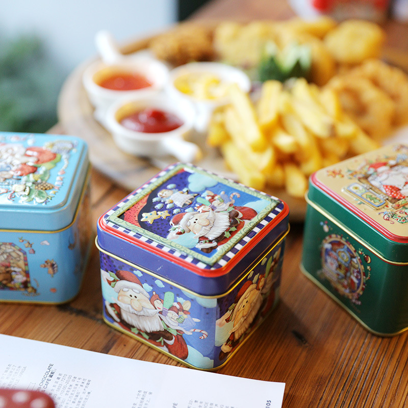 Picture of Christmas small square box tinplate box packaging gift box gift baking biscuit box iron candy box Series factory wholesale
