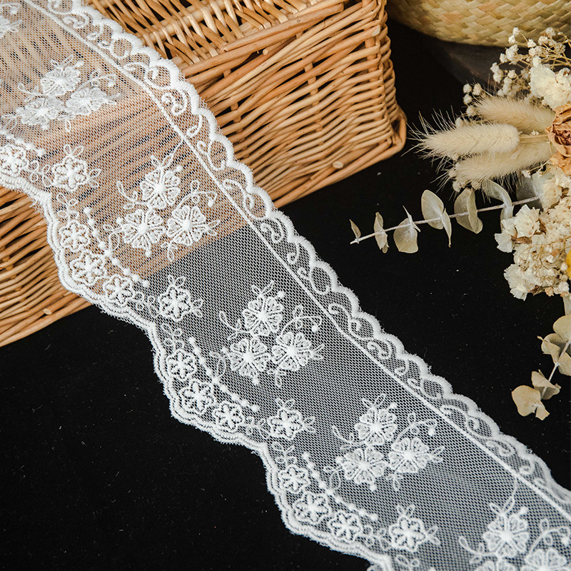 10cm Wide White Soft Milk Silk Mesh Embroider Lace DIY Fabric Skirt Hem Neckline Decorative Accessories