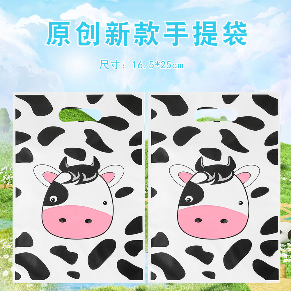 New Black and White Cow Printing Tote Bag Cartoon Gift Packaging Plastic Bag Holiday Candy Gift Bag Wholesale
