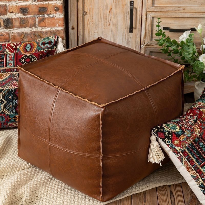 Leather Pier Set, Casual Old Clothes Storage Bag, Sofa Low Stool, Living Room Pouf, Bay Window, Bean Bag