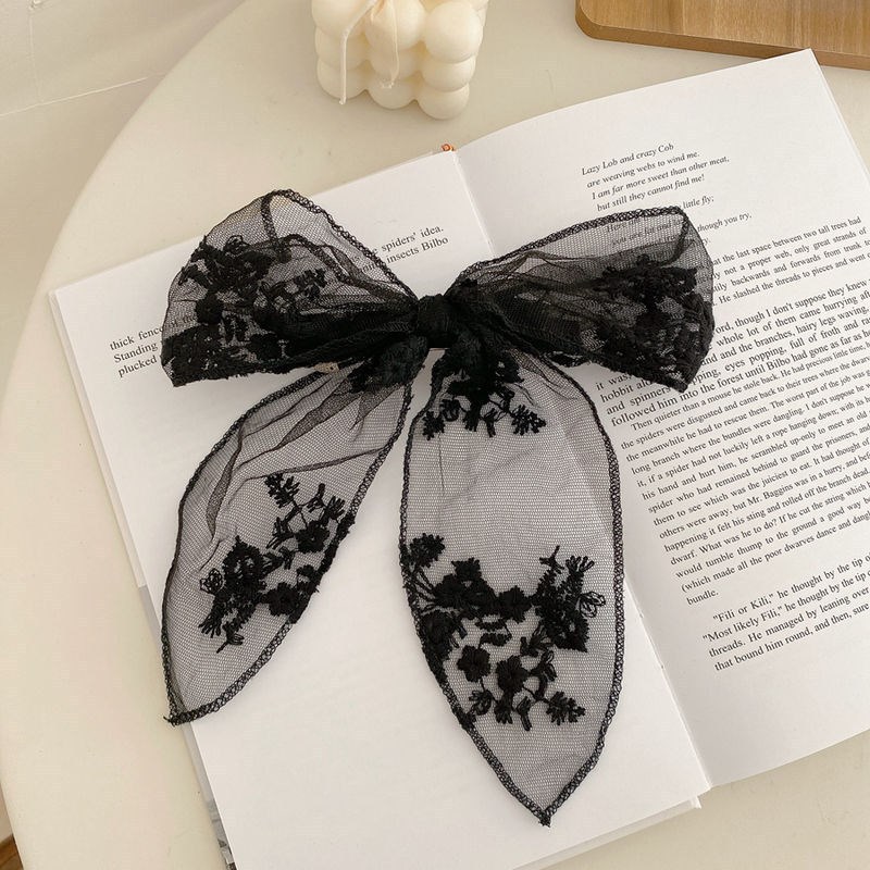 Picture of Super Fairy Lace Bow Hairpin Hairrope Sweet Temperament Top Clip Hairpin Hair Accessories Headdress Spring Clip