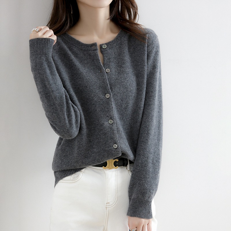 Picture of 2023 autumn and winter new women's round neck cardigan bottoming shirt Korean style long sleeve fashion soft knitted small coat