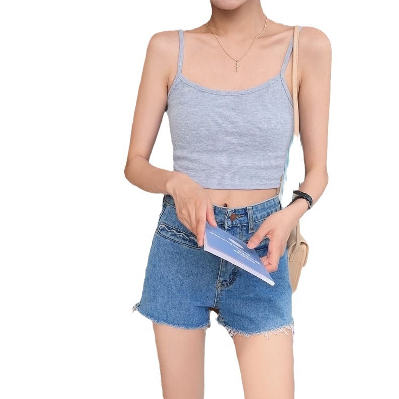 Picture of Short High Waist Outer Wearing Vest Top Women's Summer New Korean Style Slim-fit Slimming Sexy Solid Color Inner Small Sling