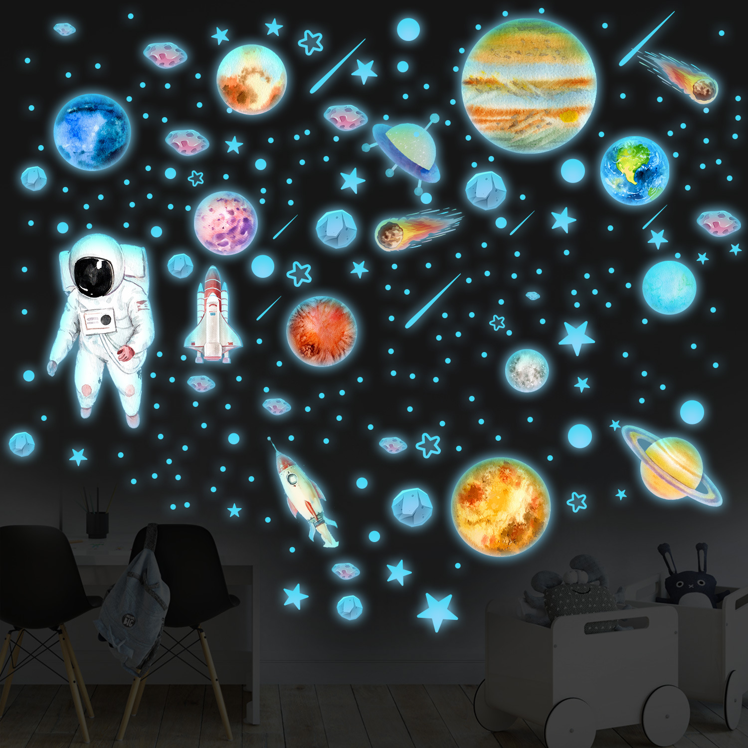 Amazon Luminous Wall Stickers Solar System Nine Planets Space Children's Room Kindergarten Bedroom Stars Luminous Wall Stickers