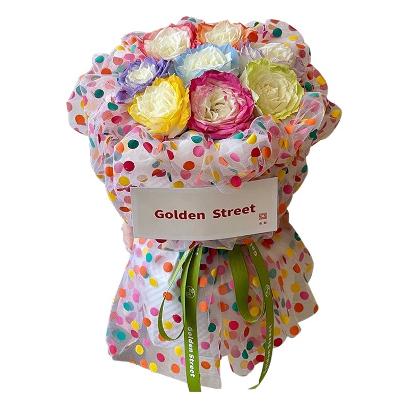 Jiechang bag flower yarn wholesale color dot dopamine gauze floral flower wrapping paper dopamine bouquet