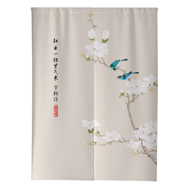 New Chinese style high-end punch-free door curtain partition curtain kitchen half fabric simple elegant cotton linen toilet covering curtain
