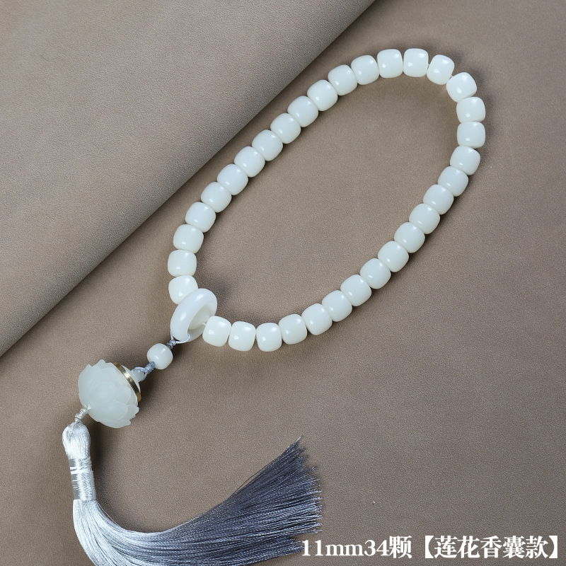 Picture of White Jade Bodhi Root Double Circle Lotus Tassel Handheld Handstring Bodhi Bracelet Men's and Women's Literary Play Boutique Buddha Beads
