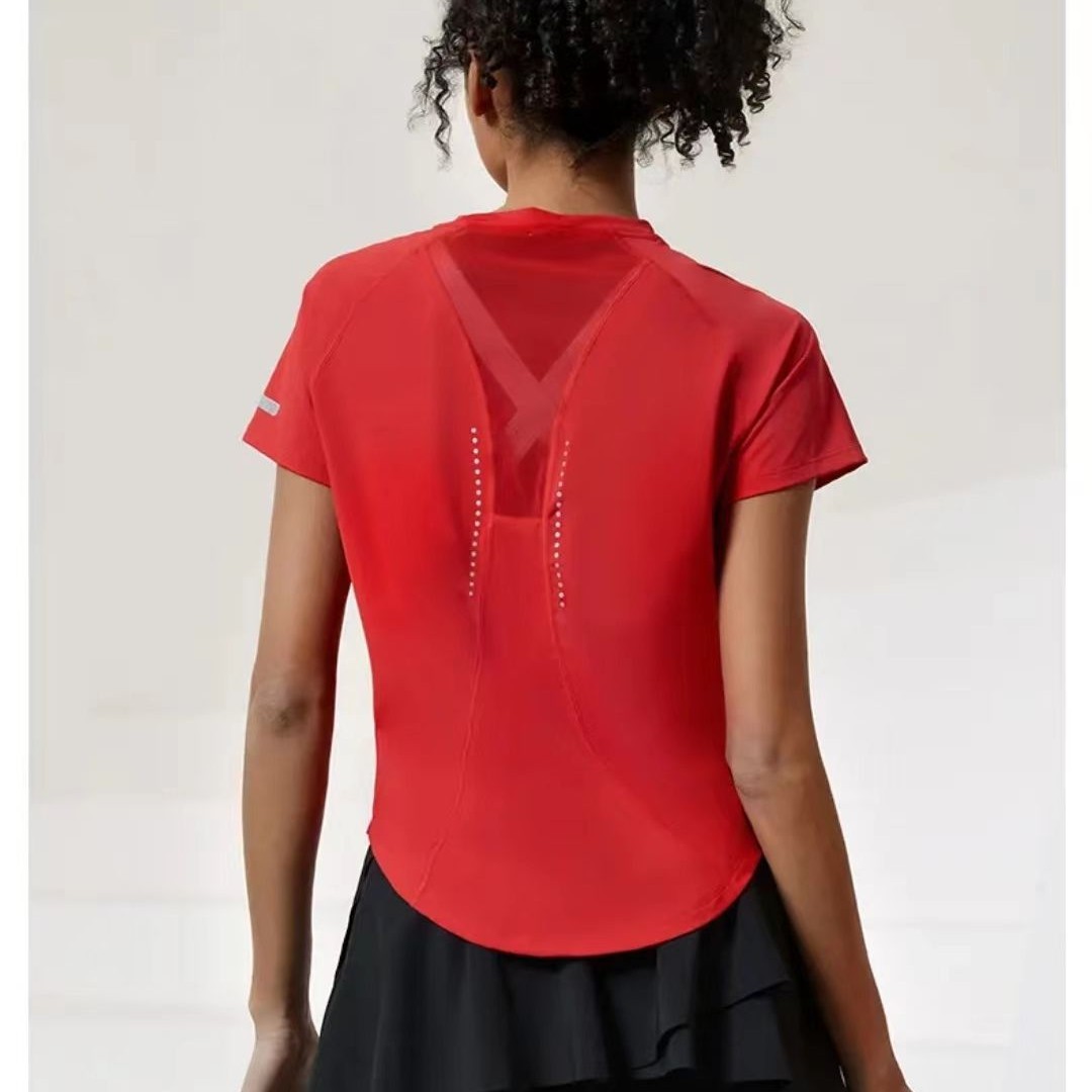 High-End Nylon Sports Top Summer Breathable Quick-Drying Cool Short-Sleeved Loose Flesh-Covering Fitness Outdoor Morning Running T-Shirt