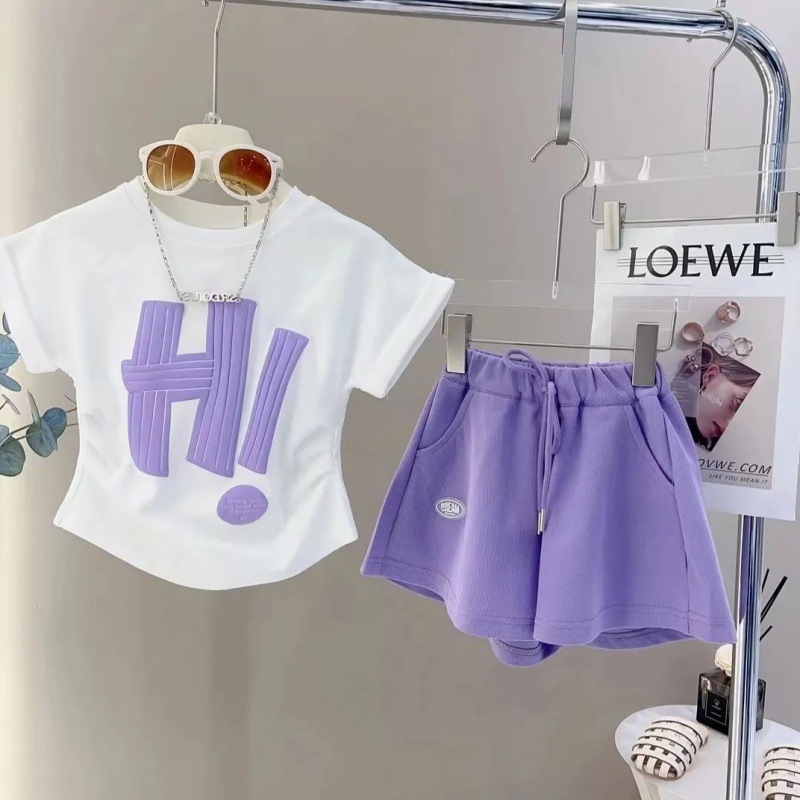 Girls' New Summer Casual Printed suit Short-sleeved Shorts Fashionable Elegant Cute Korean Style Children's Two-piece Fashionable Set
