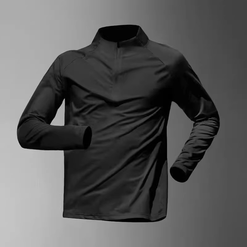 Spring and Autumn Sports T-shirt Men's Long-sleeved Riding Half-zipper Quick-drying Clothes Running Football Basketball Training Solid Color Top