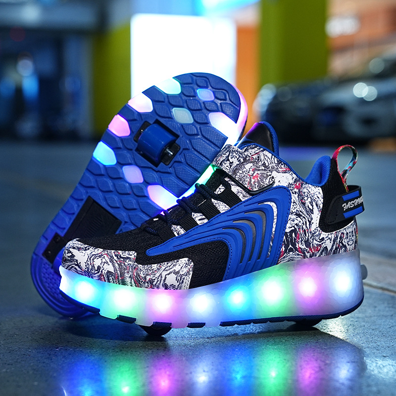Picture of Cross-border foreign trade heywalk shoes for boys and girls four-wheel double-wheel LED flashing light luminous automatic invisible pulley skates