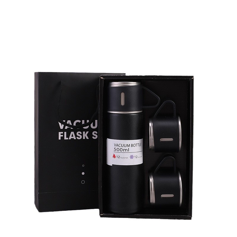 Picture of One Cup Three Lid Thermos Portable Fashion in stock Business Event Gift Box suit Stainless Steel Cup Engraving Logo