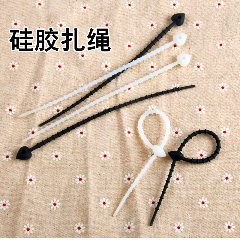 Reusable elastic soft silicone cable tie self-buckle cable tie binding rope finishing binding sealing rope high temperature resistance