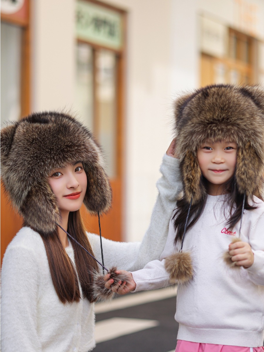 Picture of Raccoon overlord hat tail hat children adult female winter American raccoon dog ear protection imitation fox fur cat ear hat