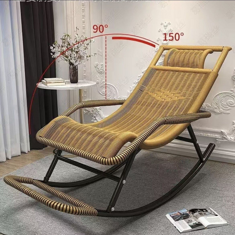 Summer Rattan Rocking Chair Can Be Used in All Seasons, Special Thick Steel Frame, Middle-Aged and Elderly People's Leisure, Waterproof, Sunscreen and Load-Bearing 150kg