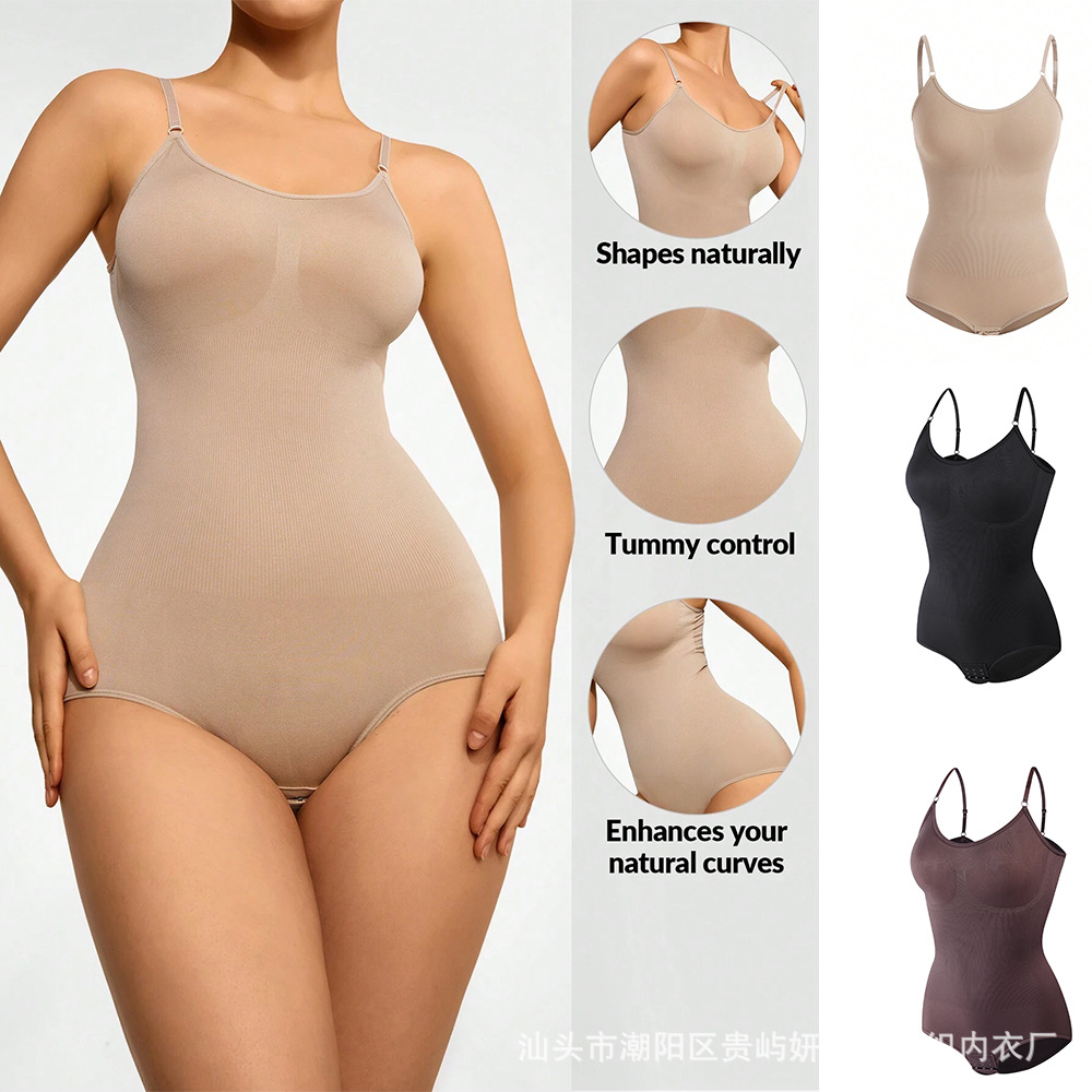 European and American Explosions Fine Sling Shaping Clothes High Elastic plus size Body-length Tunic Buckle Open Crotch Triangle Body-length Clothes