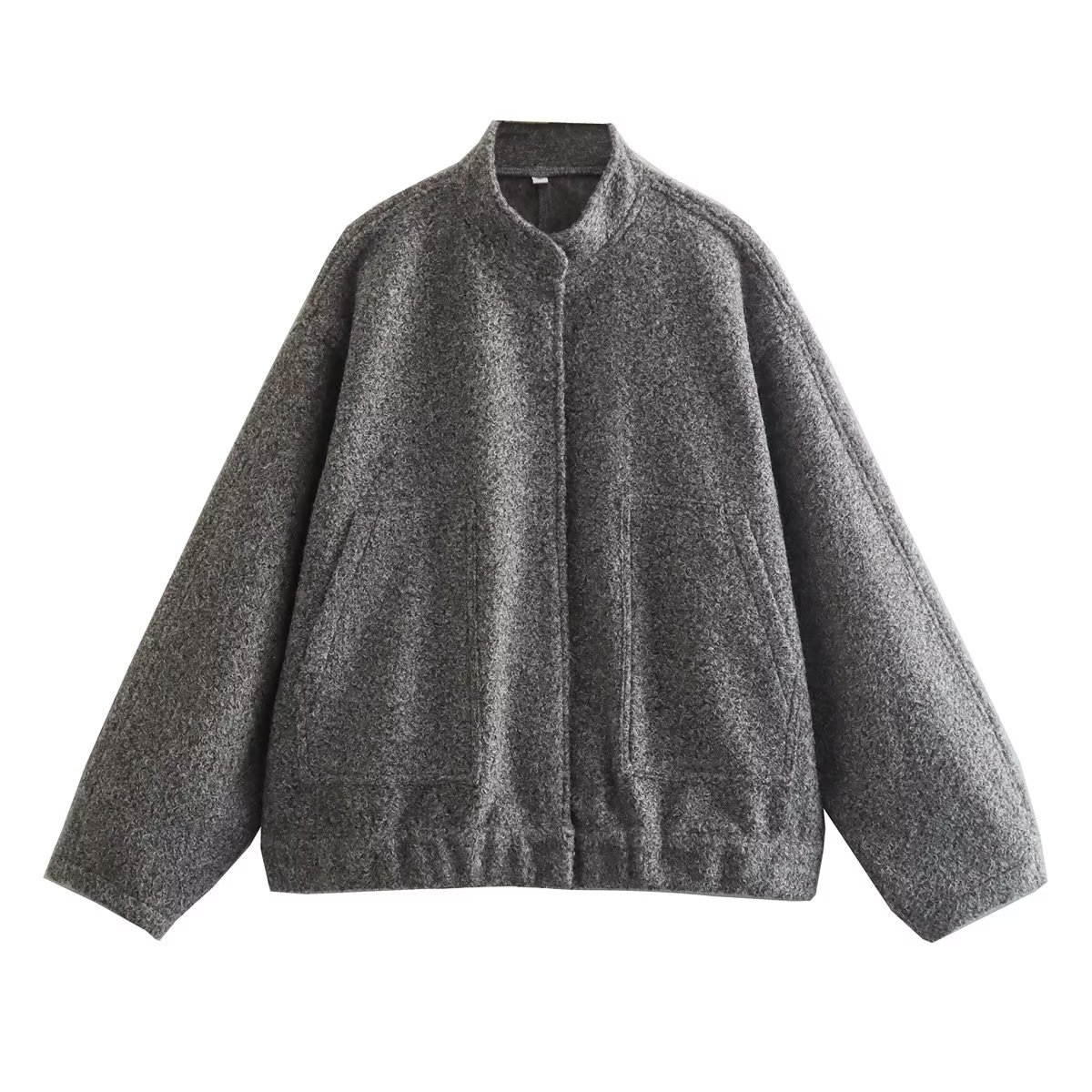 Picture of 2023 Spring and Autumn Stand Collar Baseball Uniform European and American Clothing Street Casual Style Solid Color Loose Soft Wool Jacket