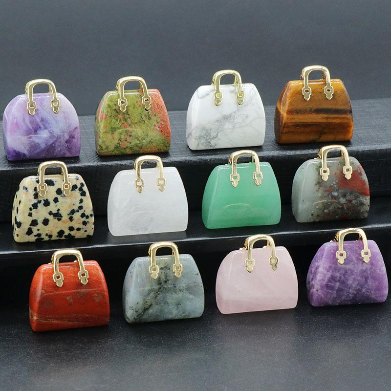1710-Natural Crystal Stone Mini Handbag Amethyst Pendant Ins Style Rose Quartz Decoration Creative Wholesale