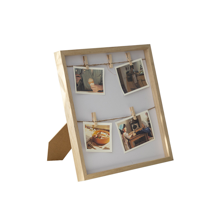 Picture of ins Wind Hemp Rope Clip Photo Frame Photo Rack Wooden Photo Wall Hanging Wall Table Combination Handmade Creative Photo Frame Wooden Clip