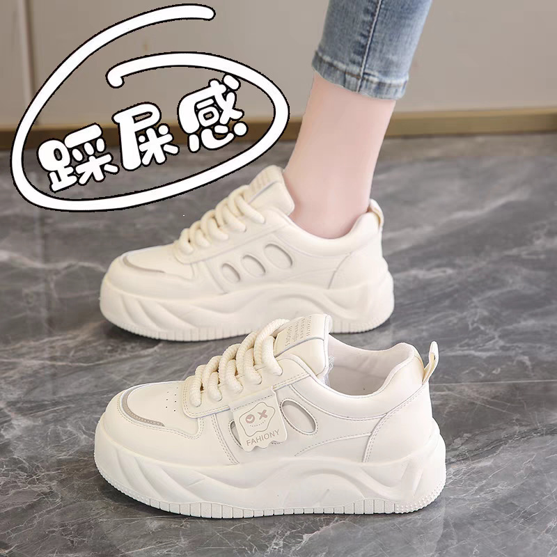Women's 2025 New Autum Leather Breathable White Shoes with a  Feel, Lightweight Sports Student Casual Shoes