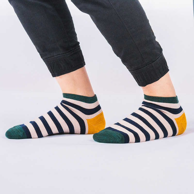 Spring and Summer Japanese Socks Spring and Summer New Arrival Wide Striped Men's Boat Socks Irregular Parallel Cotton Men's Boat Socks