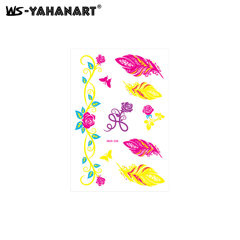 Picture of Cross-Border New Creative Fluorescent Flower Arm Tattoo Face Stickers Waterproof Feather Tattoo Arm Tattoo Stickers in Stock